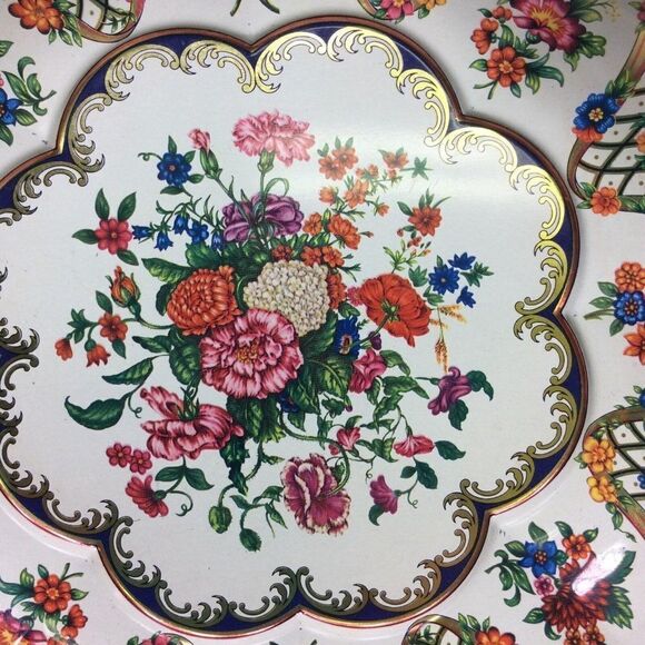 Daher England Serving Fruit Bowl Decorated Ware Tin Floral Gold Vintage 1971 - Picture 2 of 9